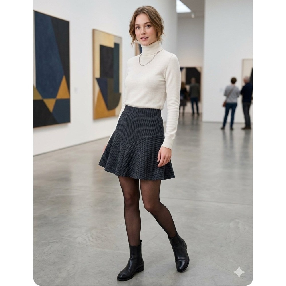 Free People Mini Skirt Women Small Navy Blue Black Ribbed Corduroy Flared NEW